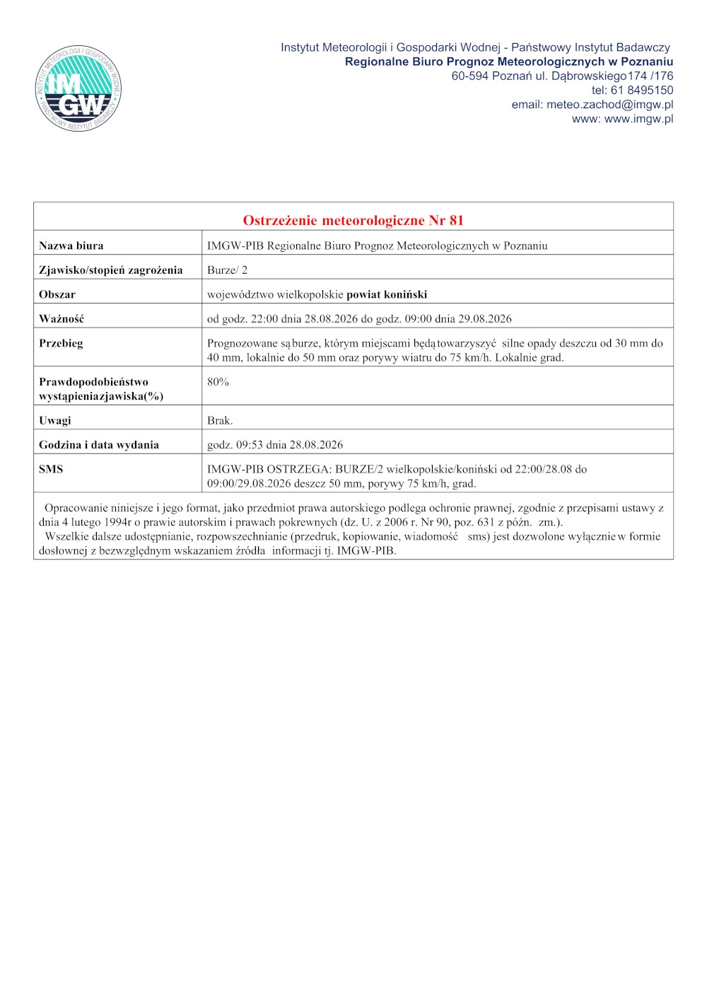 ostrzeżenie meteorologiczne