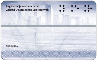 Rewers legitymacji emeryta-rencisty wydawanej przez Zakład Ubezpieczeń Społecznych. Widoczny jest napis &bdquo;Legitymacja wydana przez Zakład Ubezpieczeń Społecznych&rdquo;, elementy zabezpieczające oraz&nbsp;numer seryjny dokumentu umieszczony w&nbsp;dolnej części karty.